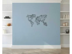 Metalen Decoratie Wereldkaart 4, Zwart, 120X1,5X72 Cm, Epikasa
