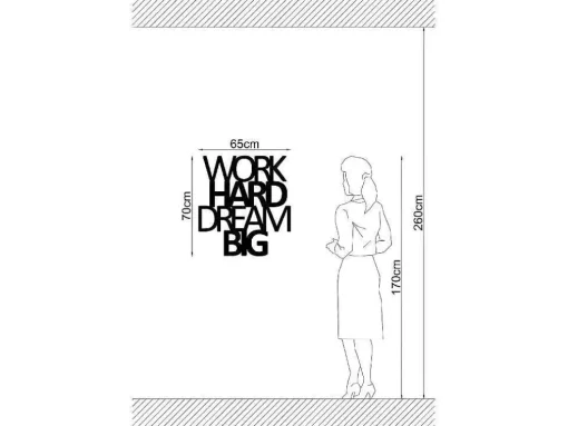 Metalen Decoratie Work Hard Dream Big 1, Zwart, 65X1,5X70 Cm, Epikasa