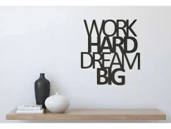 Metalen Decoratie Work Hard Dream Big 1, Zwart, 65X1,5X70 Cm, Epikasa