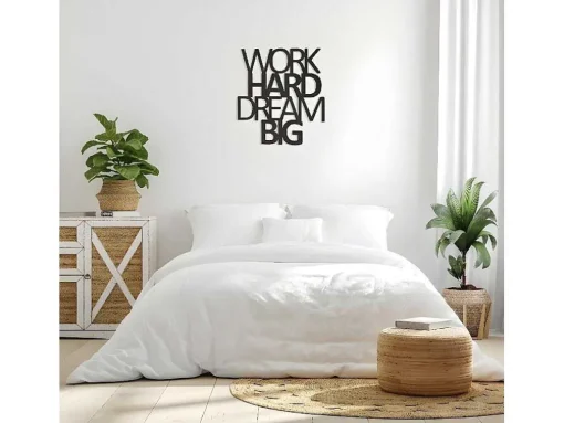Metalen Decoratie Work Hard Dream Big 1, Zwart, 65X1,5X70 Cm, Epikasa
