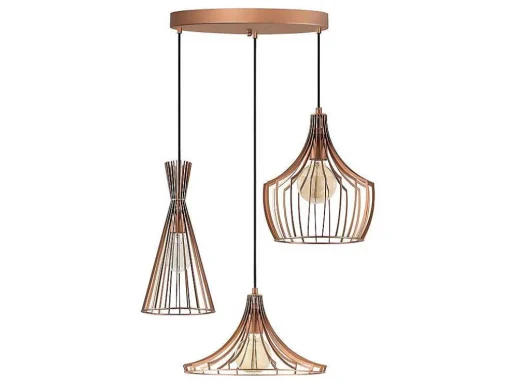Metalen Hanglamp Mezopotamya - 3 Kappen - B55 X H113 Cm - Koperkleurig