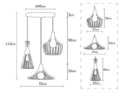 Metalen Hanglamp Mezopotamya - 3 Kappen - B55 X H113 Cm - Koperkleurig