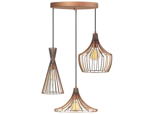 Metalen Hanglamp Mezopotamya - 3 Kappen - B55 X H113 Cm - Koperkleurig