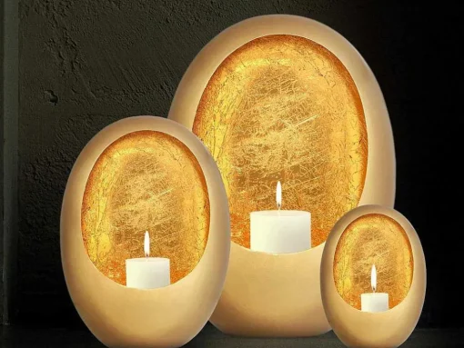 Metalen Kandelaar - B. 31,5 X H. 43 Cm - Messing En Bladgoud Afwerking - Goud - Belinni