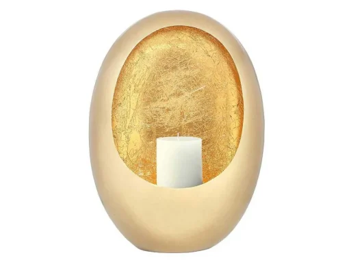 Metalen Kandelaar - B. 31,5 X H. 43 Cm - Messing En Bladgoud Afwerking - Goud - Belinni