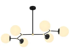 Metalen Plafondlamp Met 6 Bollen Damar - L. 100 X H. 52 Cm - Zwart En Goudkleurig