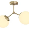 Metalen Plafondlamp Met 2 Bollen Damar - L. 44 X H. 28 Cm - Wit En Goudkleurig