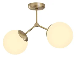 Metalen Plafondlamp Met 2 Bollen Damar - L. 44 X H. 28 Cm - Wit En Goudkleurig