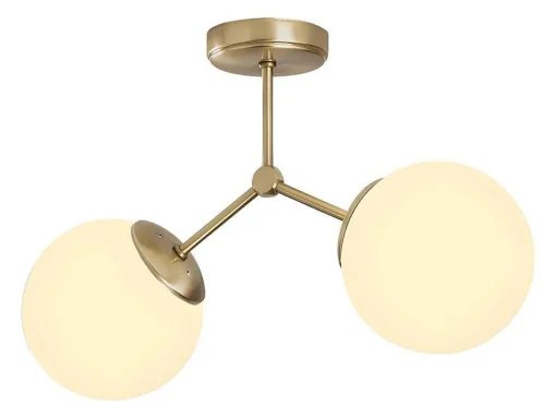 Metalen Plafondlamp Met 2 Bollen Damar - L. 44 X H. 28 Cm - Wit En Goudkleurig