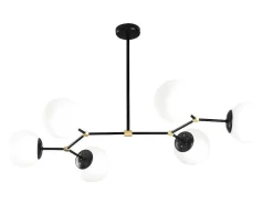Metalen Plafondlamp Met 6 Bollen Damar - L. 100 X H. 52 Cm - Zwart En Goudkleurig