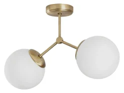 Metalen Plafondlamp Met 2 Bollen Damar - L. 44 X H. 28 Cm - Wit En Goudkleurig