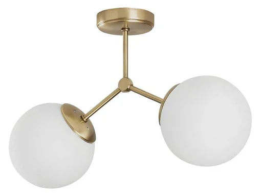 Metalen Plafondlamp Met 2 Bollen Damar - L. 44 X H. 28 Cm - Wit En Goudkleurig