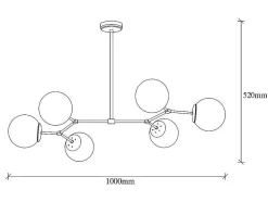 Metalen Plafondlamp Met 6 Bollen Damar - L. 100 X H. 52 Cm - Wit En Goudkleurig