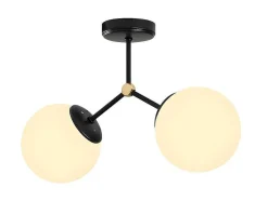 Metalen Plafondlamp Met 2 Bollen Damar - L. 44 X H. 28 Cm - Zwart En Goudkleurig