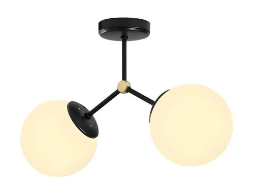 Metalen Plafondlamp Met 2 Bollen Damar - L. 44 X H. 28 Cm - Zwart En Goudkleurig