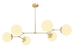 Metalen Plafondlamp Met 6 Bollen Damar - L. 100 X H. 52 Cm - Wit En Goudkleurig