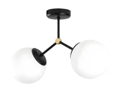 Metalen Plafondlamp Met 2 Bollen Damar - L. 44 X H. 28 Cm - Zwart En Goudkleurig