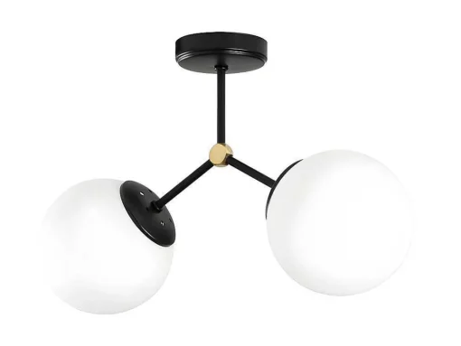Metalen Plafondlamp Met 2 Bollen Damar - L. 44 X H. 28 Cm - Zwart En Goudkleurig