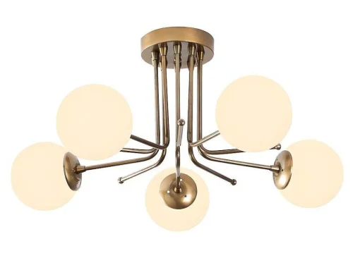 Metalen Plafondlamp Met 5 Lampen Daisy - D80 X H34 Cm - Wit En Goud