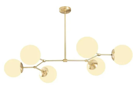 Metalen Plafondlamp Met 6 Bollen Damar - L. 100 X H. 52 Cm - Wit En Goudkleurig