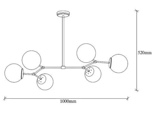Metalen Plafondlamp Met 6 Bollen Damar - L. 100 X H. 52 Cm - Zwart En Goudkleurig
