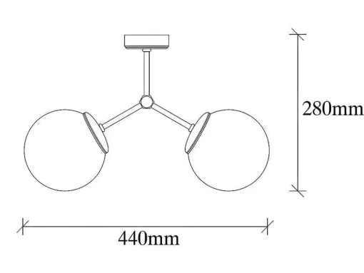 Metalen Plafondlamp Met 2 Bollen Damar - L. 44 X H. 28 Cm - Wit En Goudkleurig