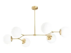 Metalen Plafondlamp Met 6 Bollen Damar - L. 100 X H. 52 Cm - Wit En Goudkleurig
