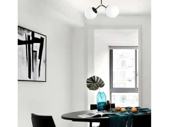 Metalen Plafondlamp Met 2 Bollen Damar - L. 44 X H. 28 Cm - Zwart En Goudkleurig