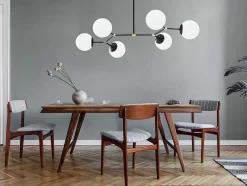 Metalen Plafondlamp Met 6 Bollen Damar - L. 100 X H. 52 Cm - Zwart En Goudkleurig