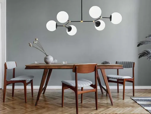 Metalen Plafondlamp Met 6 Bollen Damar - L. 100 X H. 52 Cm - Zwart En Goudkleurig