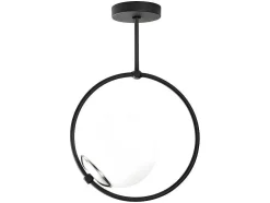 Metalen Plafondlamp Met Glazen Bol Dulonay - H39 Cm - Zwart En Wit