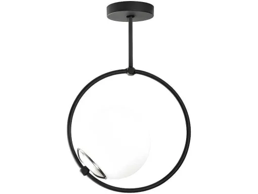 Metalen Plafondlamp Met Glazen Bol Dulonay - H39 Cm - Zwart En Wit