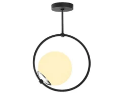 Metalen Plafondlamp Met Glazen Bol Dulonay - H39 Cm - Zwart En Wit