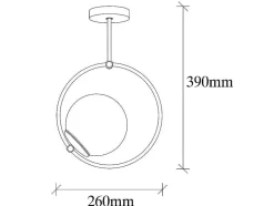 Metalen Plafondlamp Met Glazen Bol Dulonay - H39 Cm - Zwart En Wit