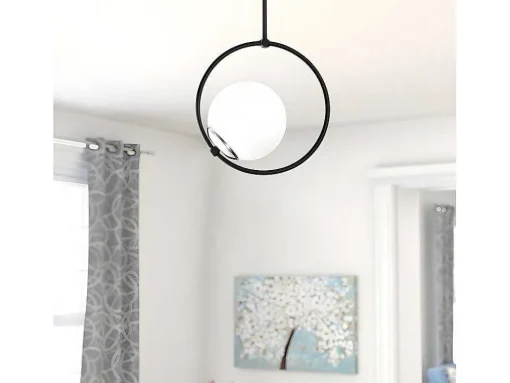 Metalen Plafondlamp Met Glazen Bol Dulonay - H39 Cm - Zwart En Wit