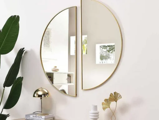 Metalen Spiegel Met Halve Cirkel Design - B.50 X H.100 Cm - Goudkleurig - Gavra