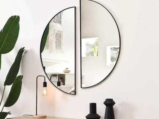 Metalen Spiegel Met Halve Cirkel Design - B.50 X H.100 Cm - Zwart - Gavra