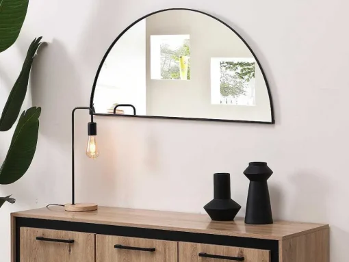Metalen Spiegel Met Halve Cirkel Design - B.50 X H.100 Cm - Zwart - Gavra