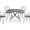 Metalen Tuineethoek Met Gietijzeren Stijl: Een Tafel D120 Cm En 4 Opstapelbare Fauteuils - Antraciet - Guermantes Van Mylia