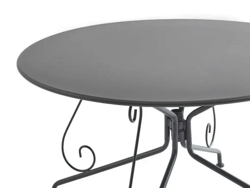 Metalen Tuineethoek Met Gietijzeren Stijl: Een Tafel D120 Cm En 4 Opstapelbare Fauteuils - Antraciet - Guermantes Van Mylia