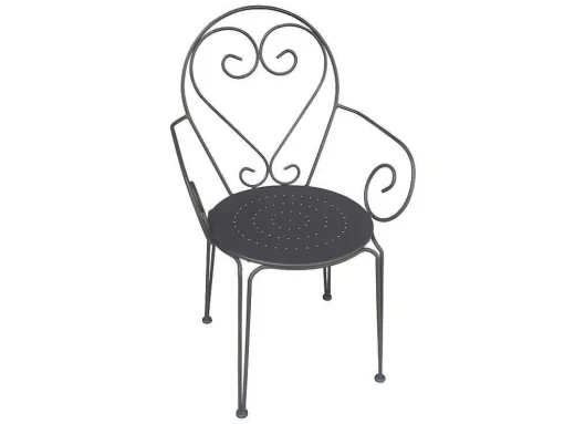 Metalen Tuineethoek Met Gietijzeren Stijl: Een Tafel D120 Cm En 4 Opstapelbare Fauteuils - Antraciet - Guermantes Van Mylia