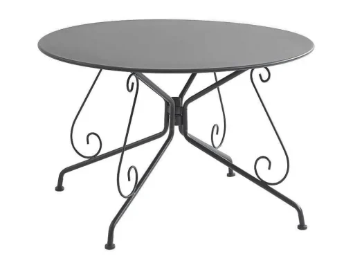 Metalen Tuineethoek Met Gietijzeren Stijl: Een Tafel D120 Cm En 4 Opstapelbare Fauteuils - Antraciet - Guermantes Van Mylia