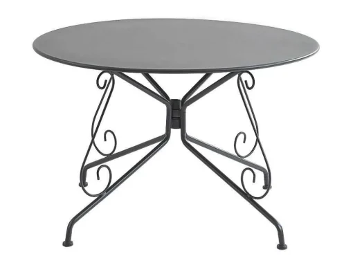 Metalen Tuineethoek Met Gietijzeren Stijl: Een Tafel D120 Cm En 4 Opstapelbare Fauteuils - Antraciet - Guermantes Van Mylia
