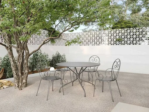 Metalen Tuineethoek Met Gietijzeren Stijl: Een Tafel D120 Cm En 4 Opstapelbare Fauteuils - Antraciet - Guermantes Van Mylia
