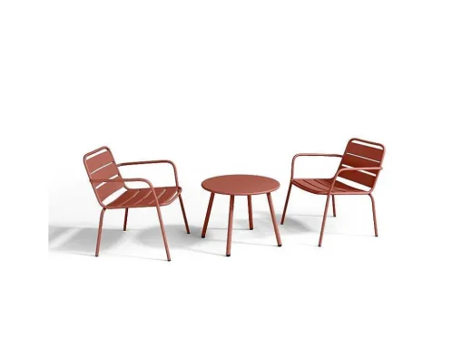 Metalen Tuinmeubelset - 2 Lage Stapelstoelen En Een Bijzettafel - Terracotta - Mirmande
