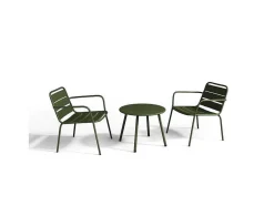Metalen Tuinmeubelset - 2 Lage Stapelstoelen En Een Bijzettafel - Kaki - Mirmande