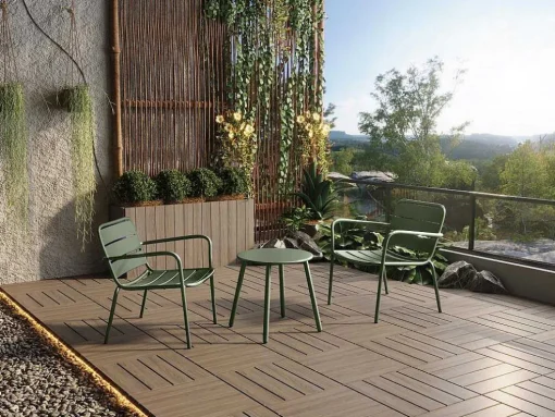 Metalen Tuinmeubelset - 2 Lage Stapelstoelen En Een Bijzettafel - Kaki - Mirmande