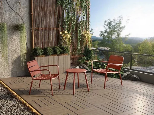 Metalen Tuinmeubelset - 2 Lage Stapelstoelen En Een Bijzettafel - Terracotta - Mirmande