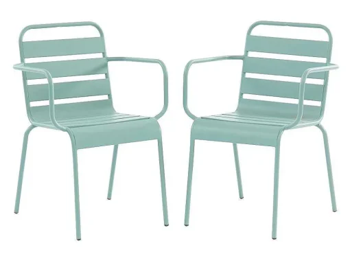 Metalen Tuinsalon Mirmande - Tafel D110 Cm + 4 Stapelbare Fauteuils - Amandelgroen