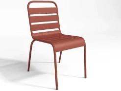 Metalen Tuinset - Tafel L.160 Cm Met 2 Stapelstoelen En 4 Stapelstoelen - Terracotta - Mirmande